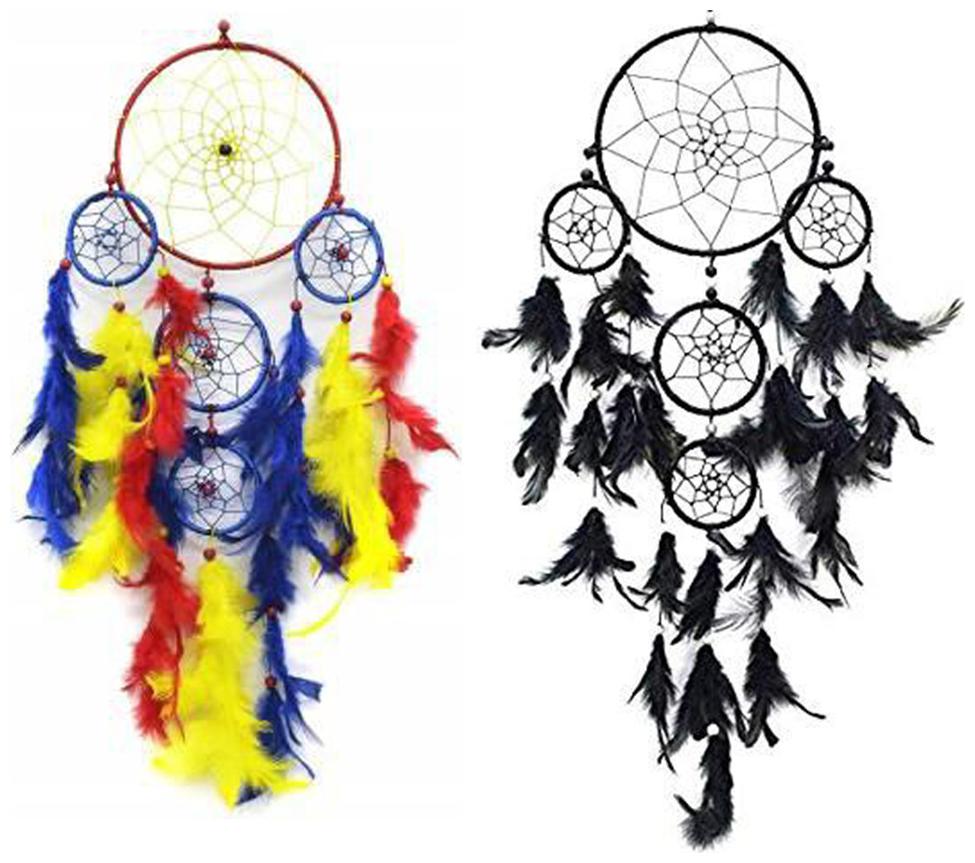 

Ryme Pack Of (2) Dream Catchers 5 Rings Colorful 5 Rings Black Wall Hanging