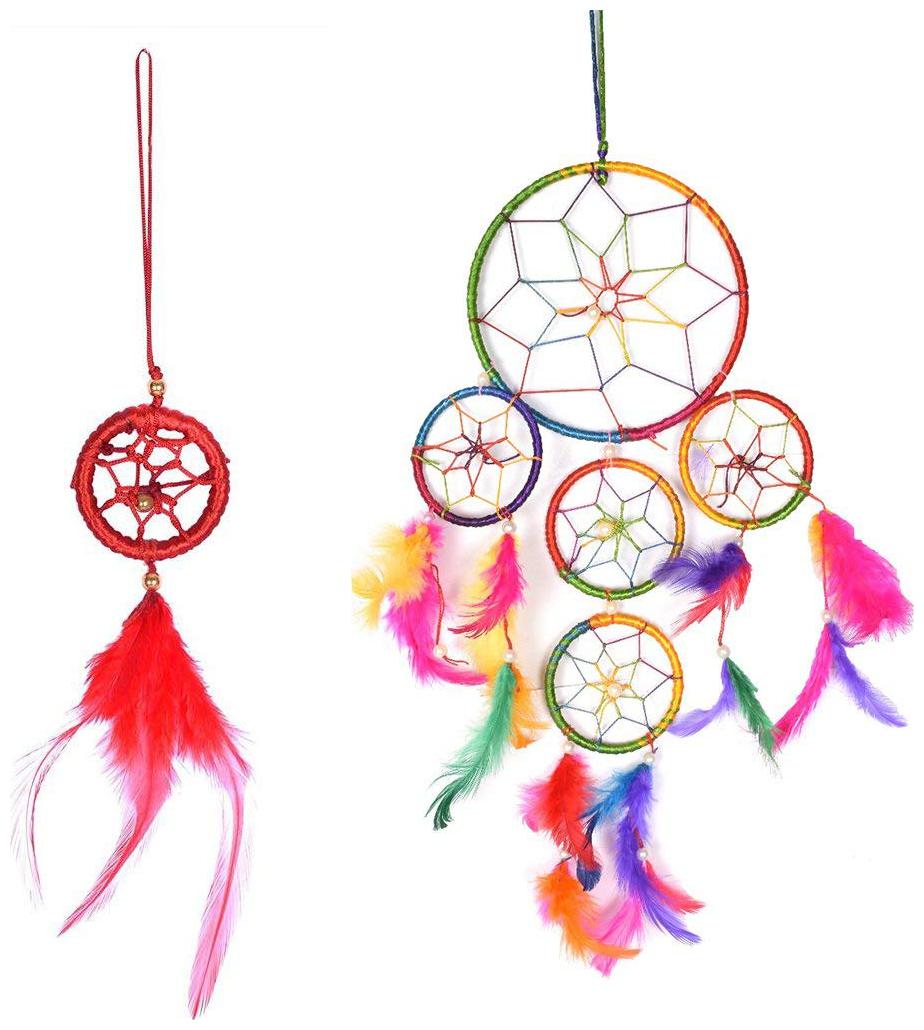 

Ryme Red 1 inch Small Dream Catcher 5 Ring Multi-Color Dream Catcher for Car Wall Hanging - Combo