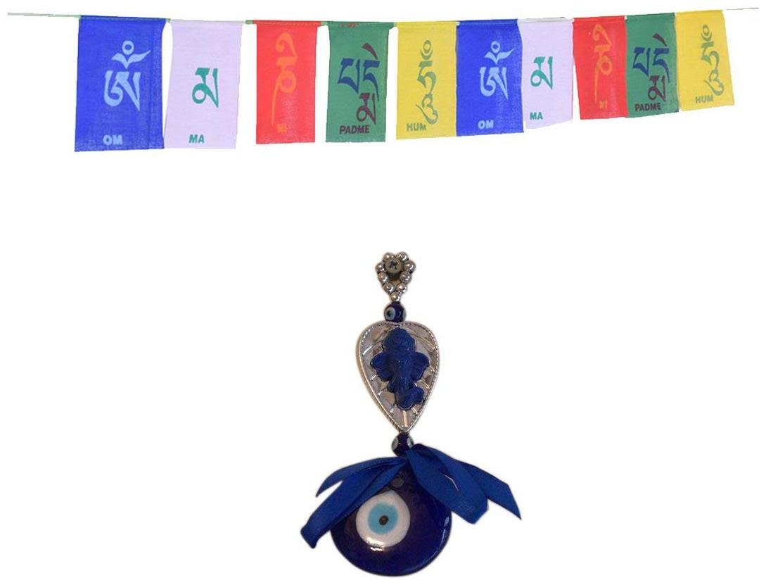 

Ryme Wall Decor Hangings ganesh evil eye with tibetian flag