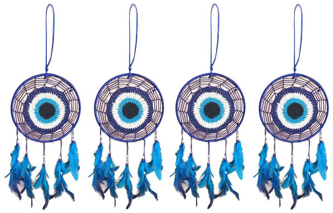 

Ryme Wall Hanging Decor Handmade 6 inch Evil Eye Crochet Dream Catcher Blue - (Pack of 4)