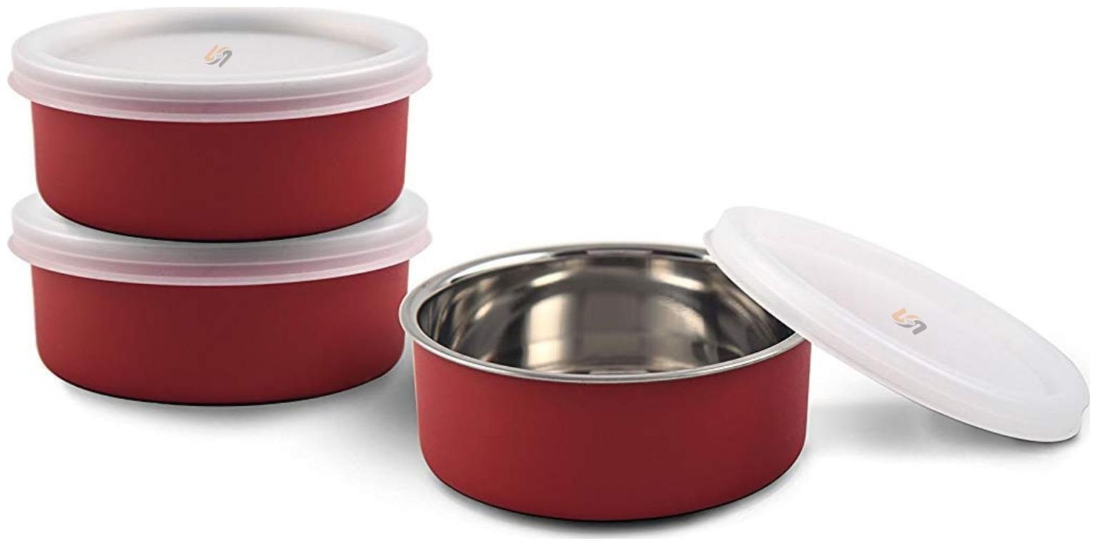 

S S Red Lunch box ( Set of 3 300 ml )