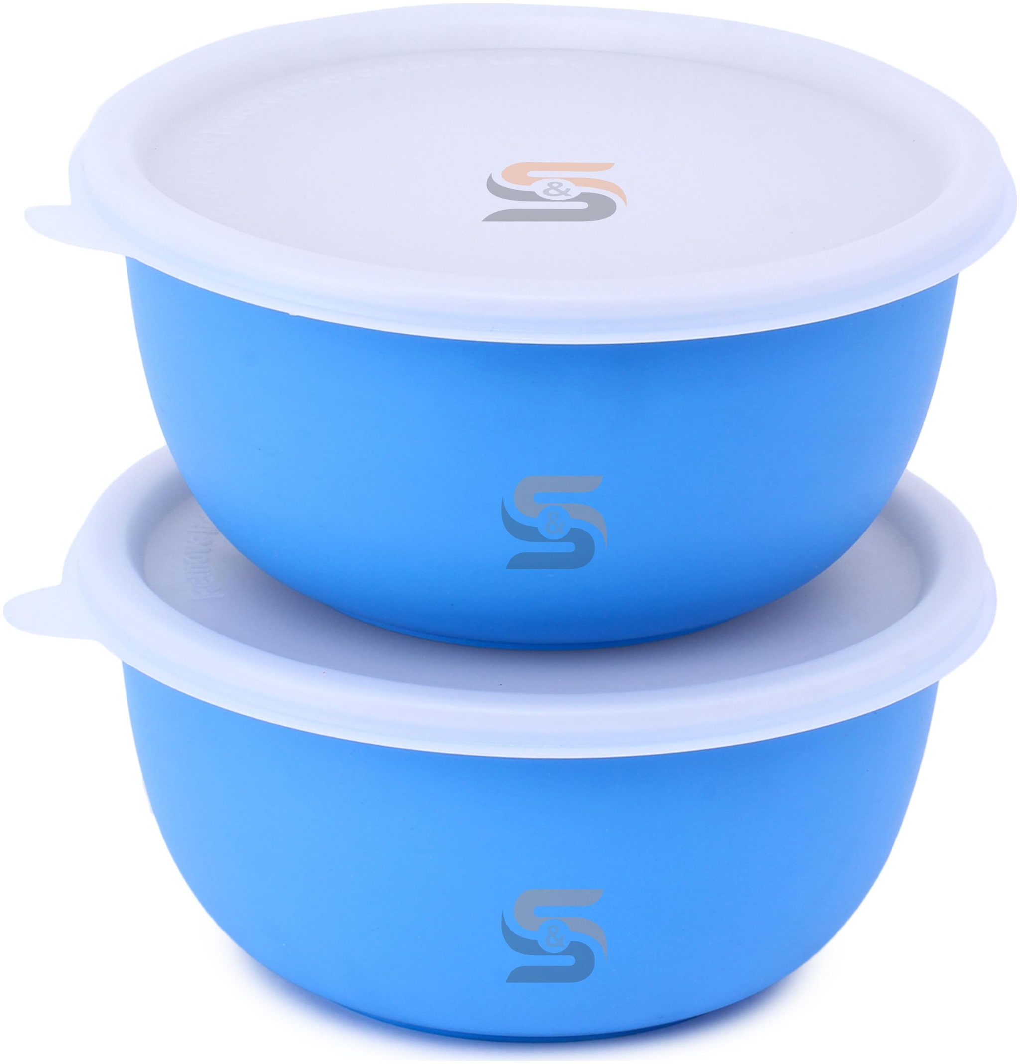 

S S Microwave Safe Stainless Steel Plastic Coated Euro Bowl Set of 2 with LID (500ml Each) Blue