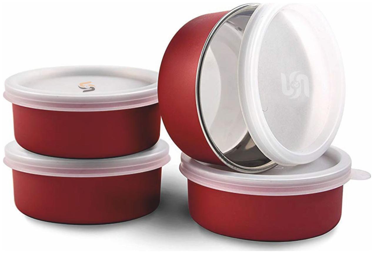 

S S Red Lunch box ( Set of 4 300 ml )