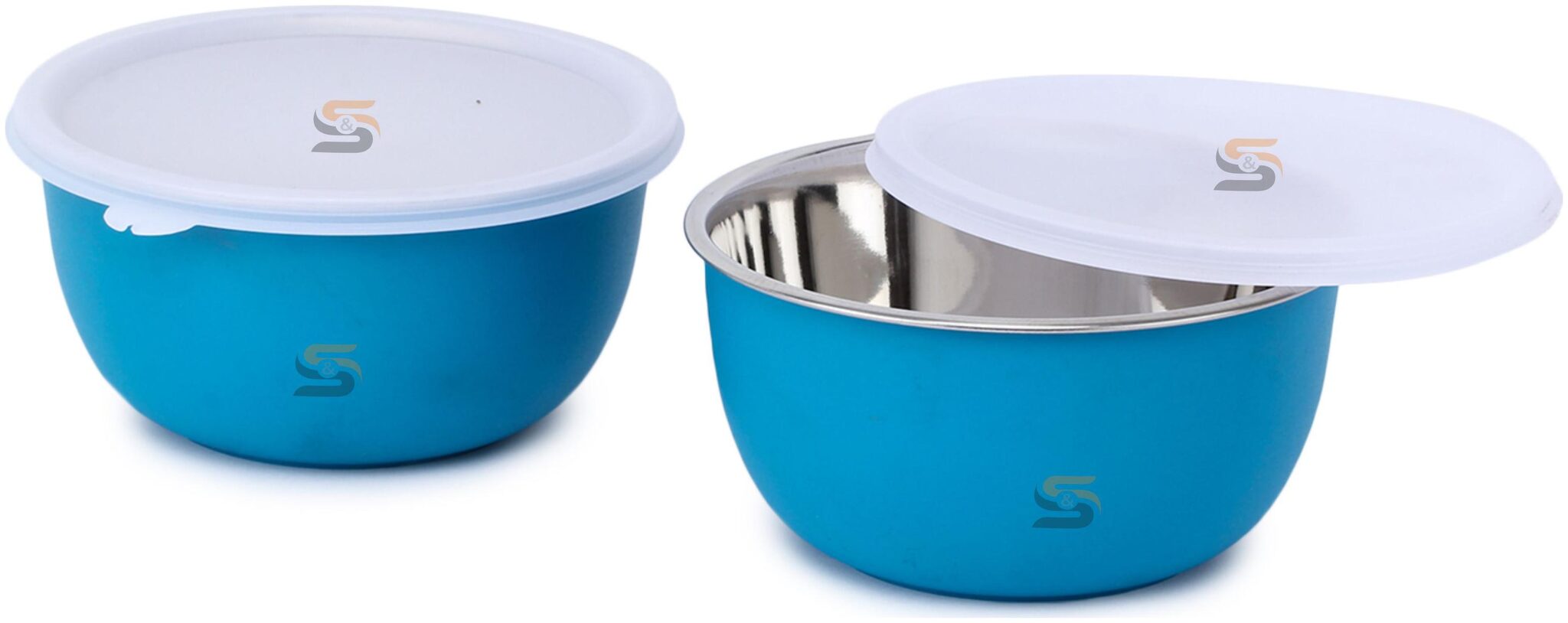 

S S Microwave Safe Stainless Steel Plastic Coated Euro Bowl Set of 2 with LID (500ml Each) Turquoise