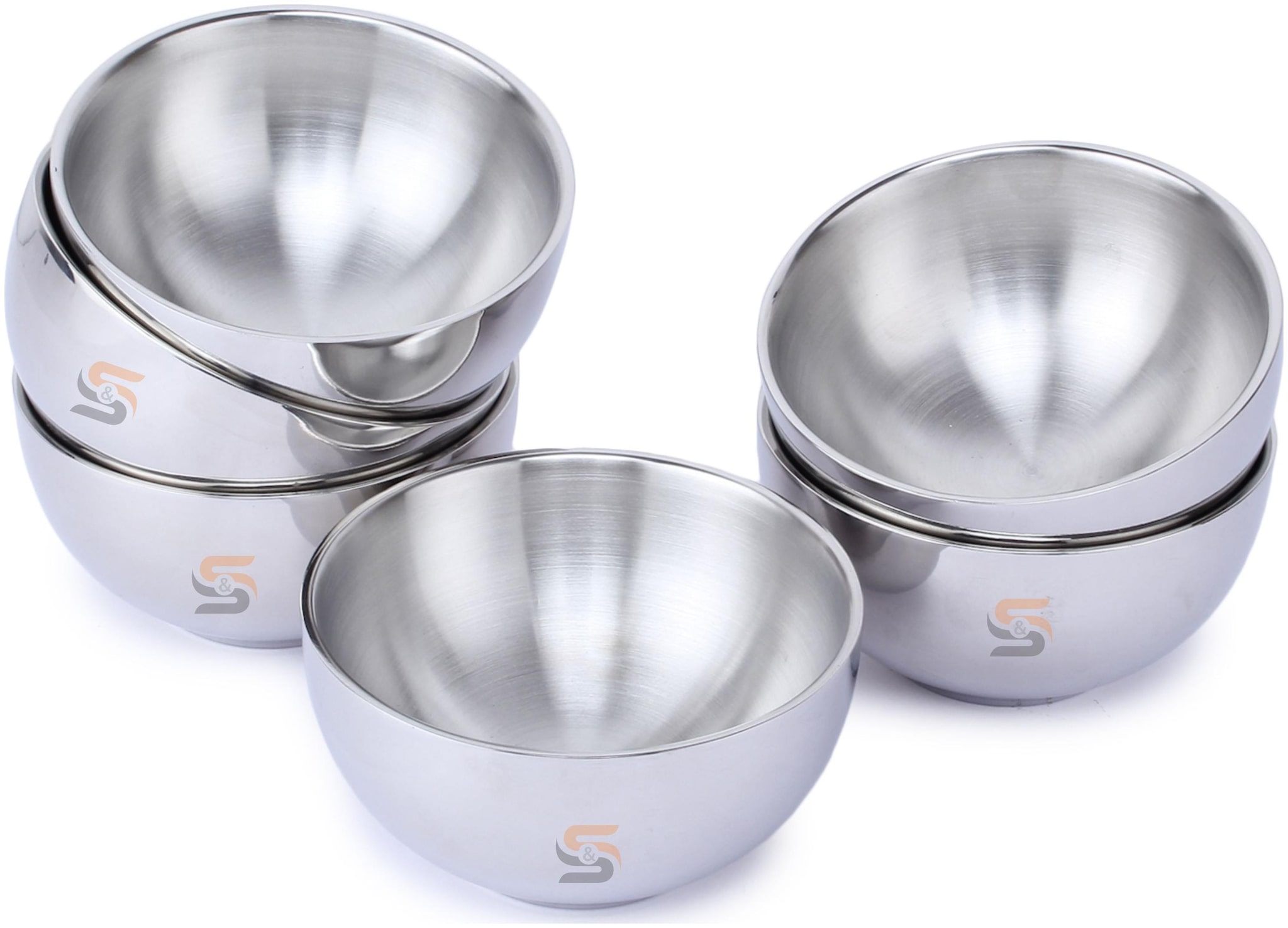 

S S Stainless Steel Premium Quality Double Walled Serving Bowl Set for Soup Dryfruits Sweets Chocolates (Set of 06 Color Steel Mirror Finish 10 cm Diameter Cap 6x200ml)