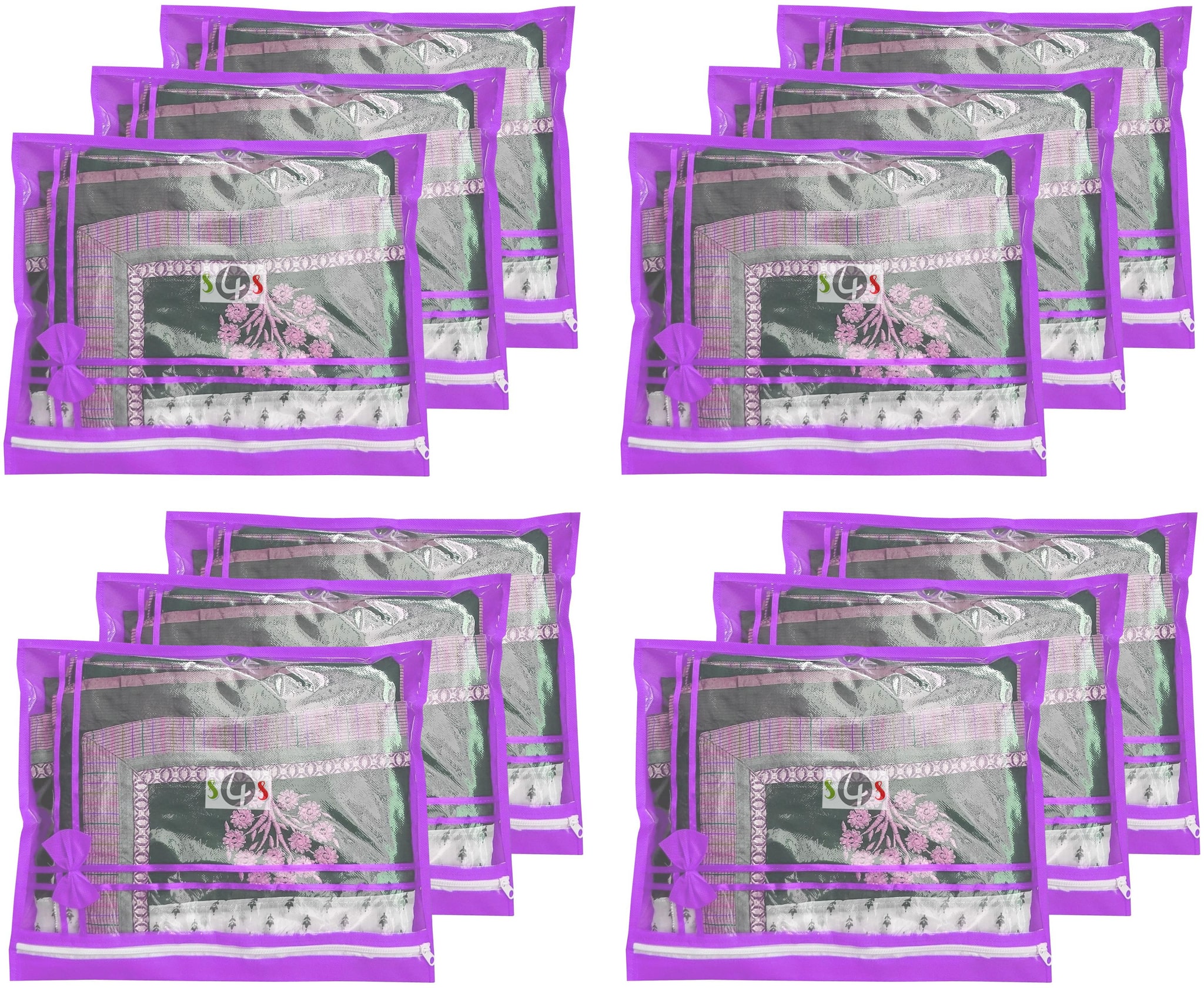 

S4S 12 Piece Non Woven Single Saree Cover (Purple)