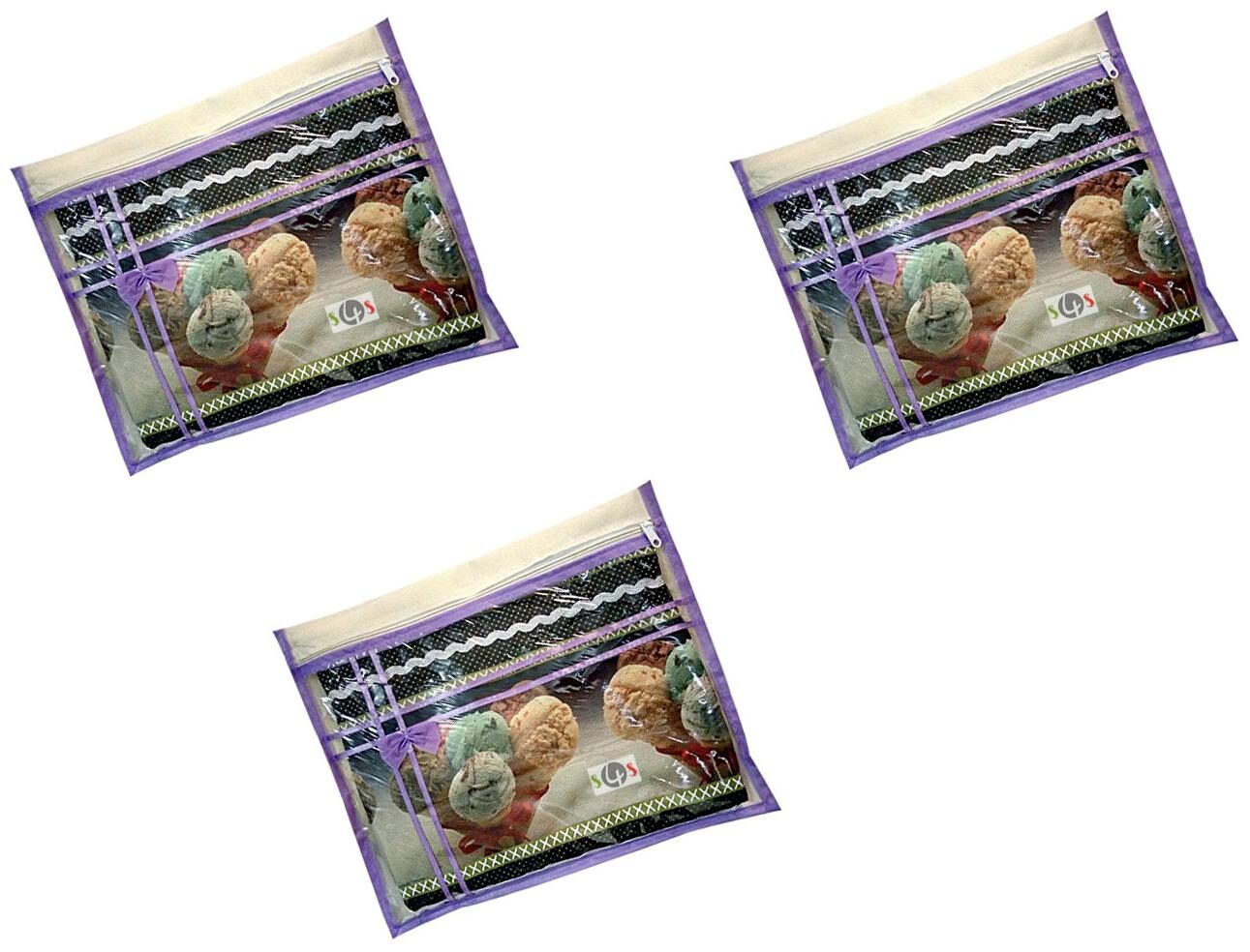 

S4S Single Packing Saree Cover with Heavy Bow Clothes Cover Garment Organizer Saree Case Sari Pouch Storage Bag (PURPLE Set of 3)