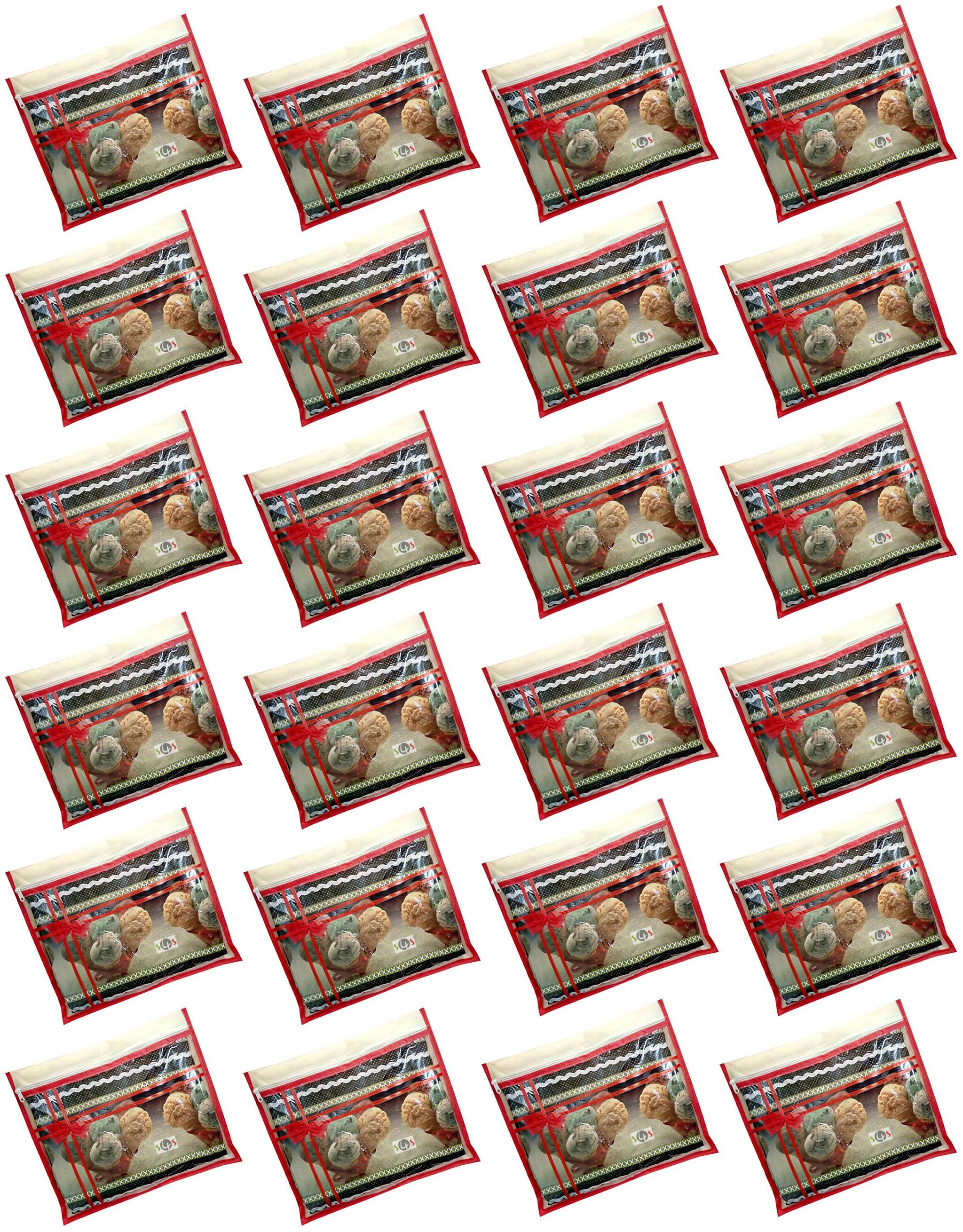 

S4S Single Packing Saree Cover with Heavy Bow Clothes Cover Garment Organizer Saree Case Sari Pouch Storage Bag (RED Set of 24)