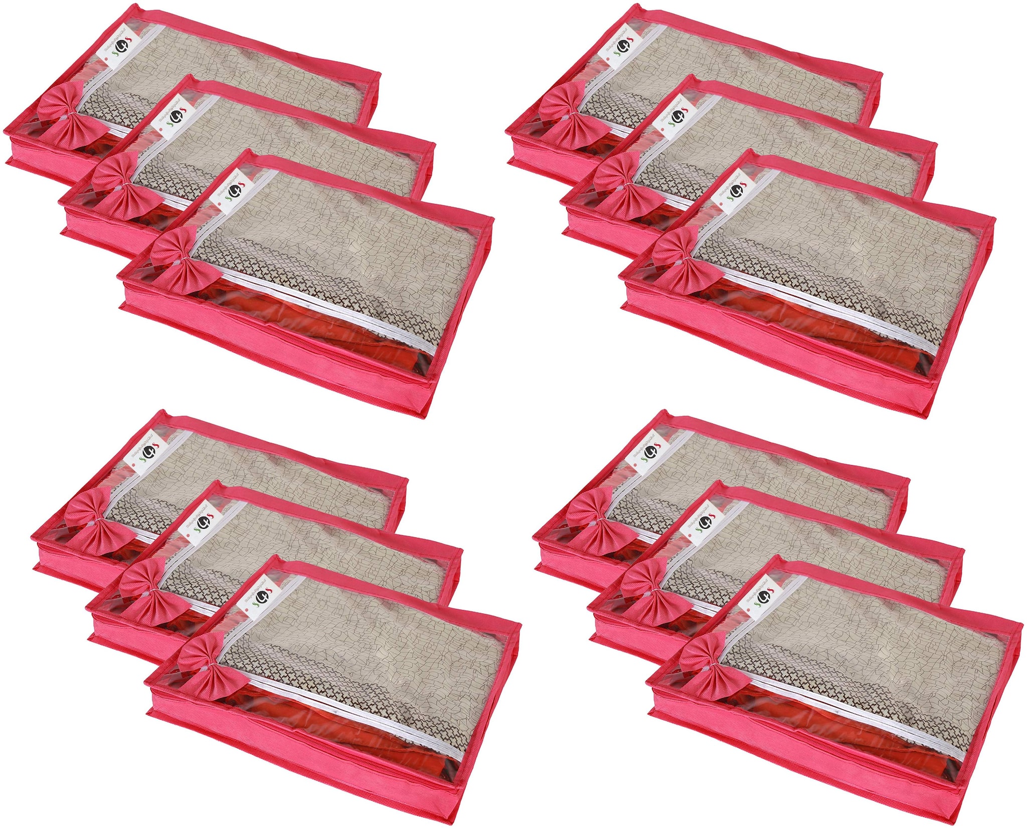 

S4S Transparant View Non Woven Flower Design Attractive bow Saree Cover Bag Cloth Cover (PINK Set of 12)