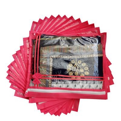 

S4S 12 Piece Non Woven Single Saree Cover (Pink)