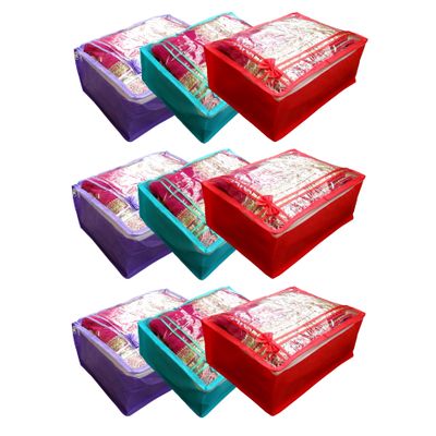 

S4S Non Woven Saree Cover Wardrobe Organiser Regular Clothes Bag (Set of 9 Multicolor)