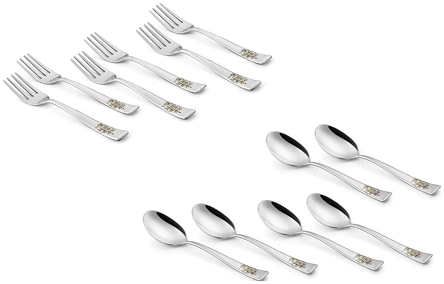 SAGER Platinum Collection 12 Piece Stainless Steel Cutlery Set Table Spoon and Dinner Fork Set 6 Table Spoons, 6 Dinner Forks with Permanent Floral