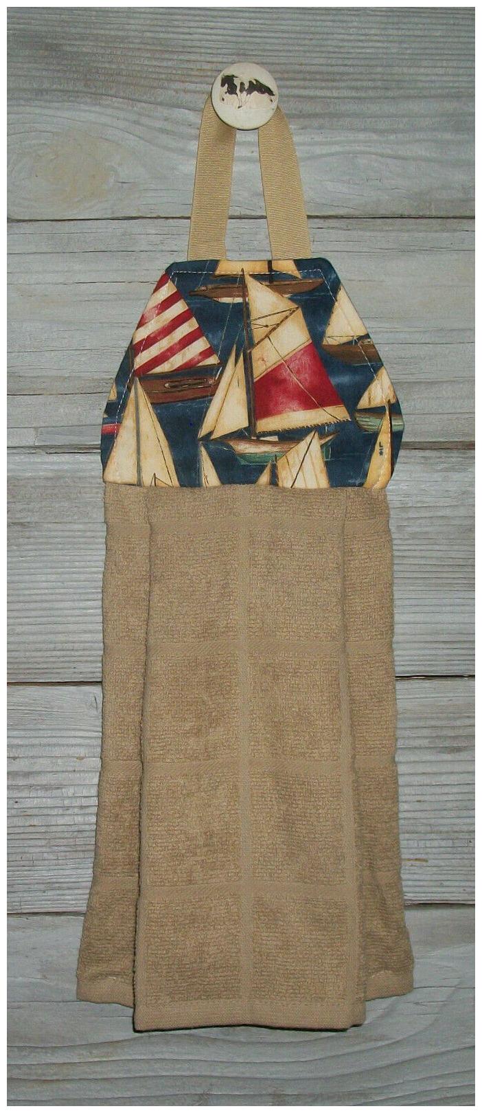 

Sailboats Ocean Full Sail Vintage Hanging Kitchen Oven Towel Handmade