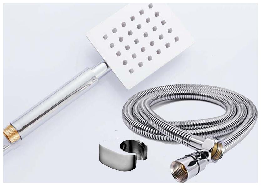 

Salonica Brass Hand Shower for bath Square Model With 1 5 m longer shower tube and Wall Stand Silver Color