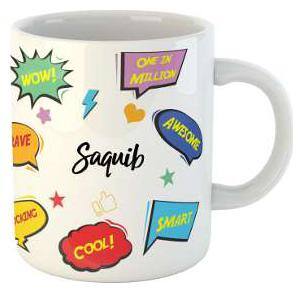 Saquib Name Printed Ceramic Coffee Mug. Best Gift For Birthday by AshvahTM