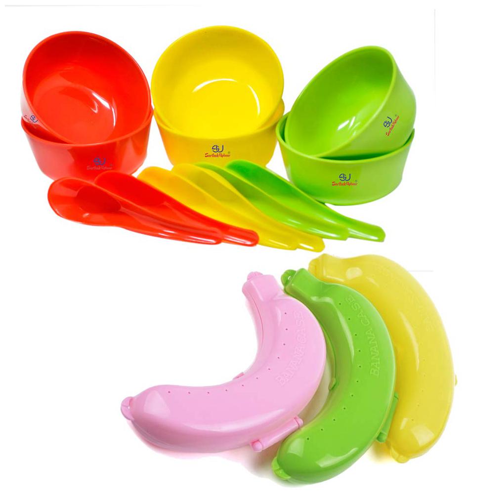 

Sarthak Uphaar Plastic Microwave Safe Soup Bowl Set 12 pcs 3 pcs Plastic Banana Case Food Storage Container