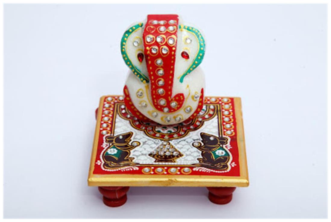 

Satya Marble Ganesh Ji with Peacock in Choki