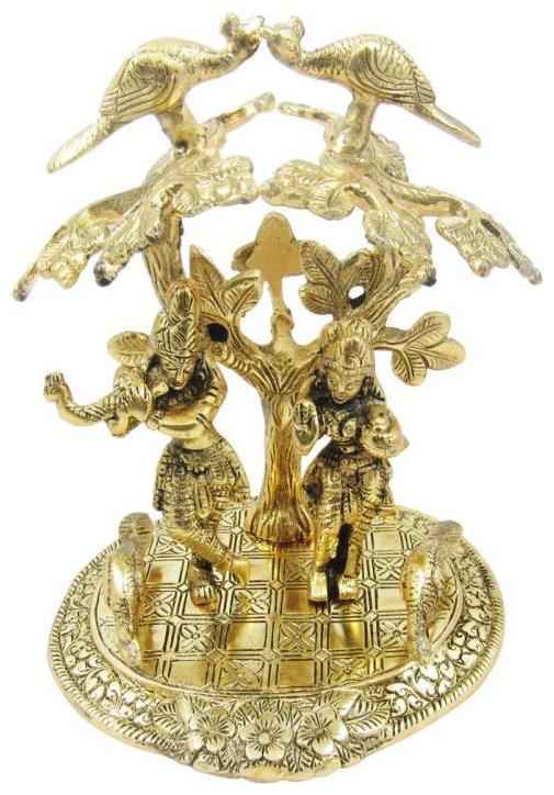 

Satya Oxodised Decorative Radha Krishna statue Special Gifts For Wedding gift Birthday Gift Radha Krishna Gold Plated Showpiece Statue playing flute under kadam tree flower