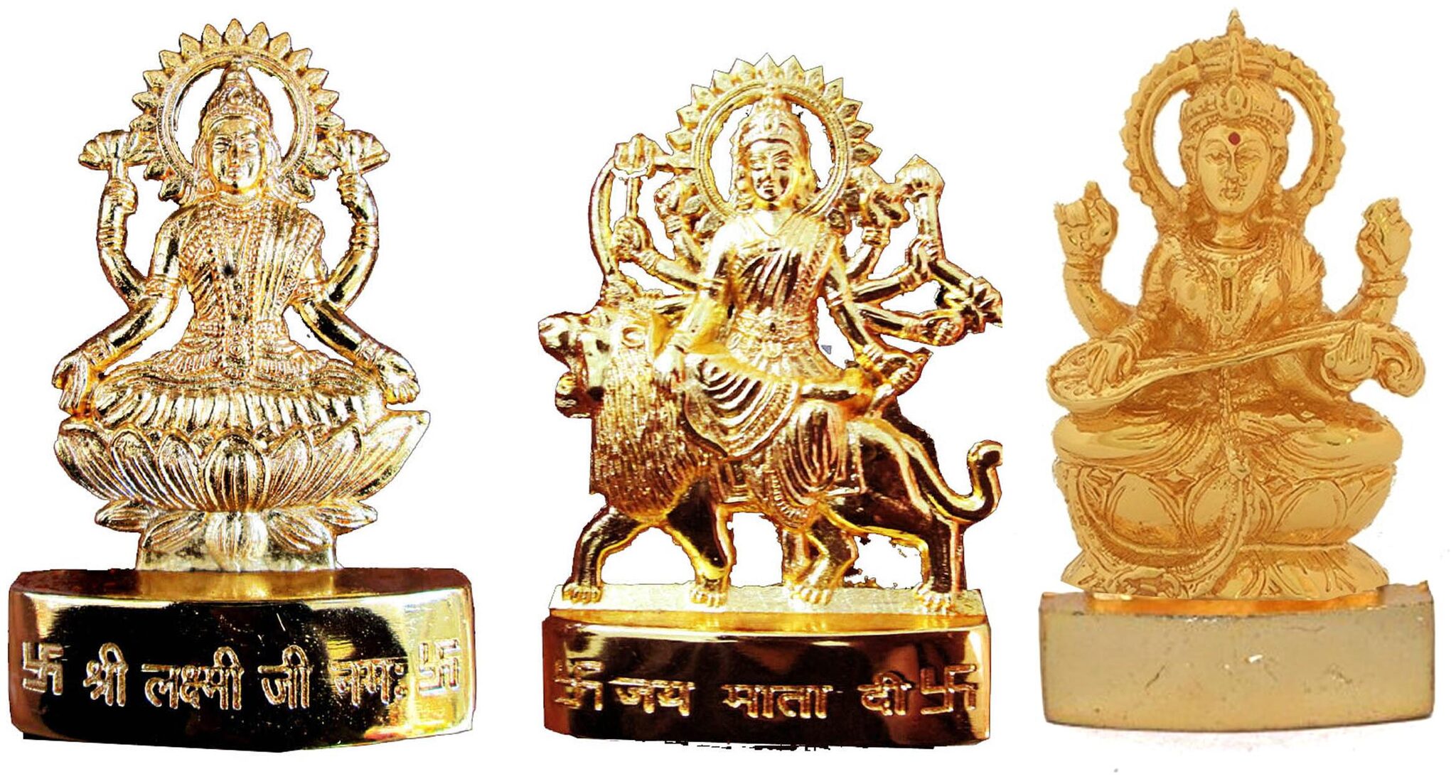 

Satya Vipal Gold Plated Goddess Laxmi Ji Durga Ji and Saraswati Ji Idol-7x1x5cm Each