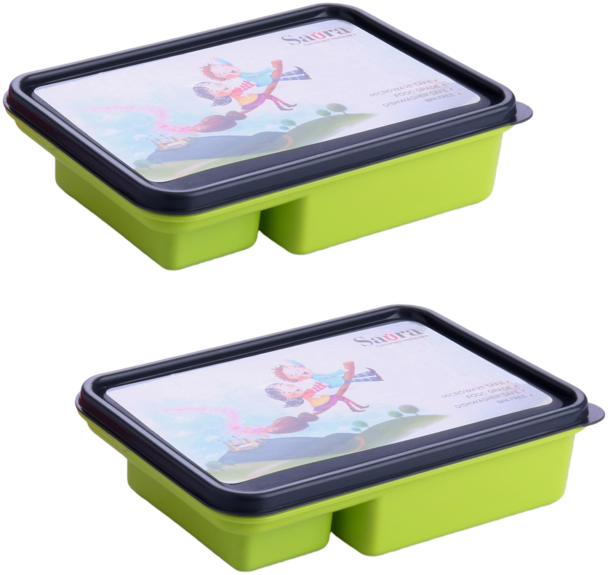 

SAURA Green Lunch box ( Set of 2 650 ml )
