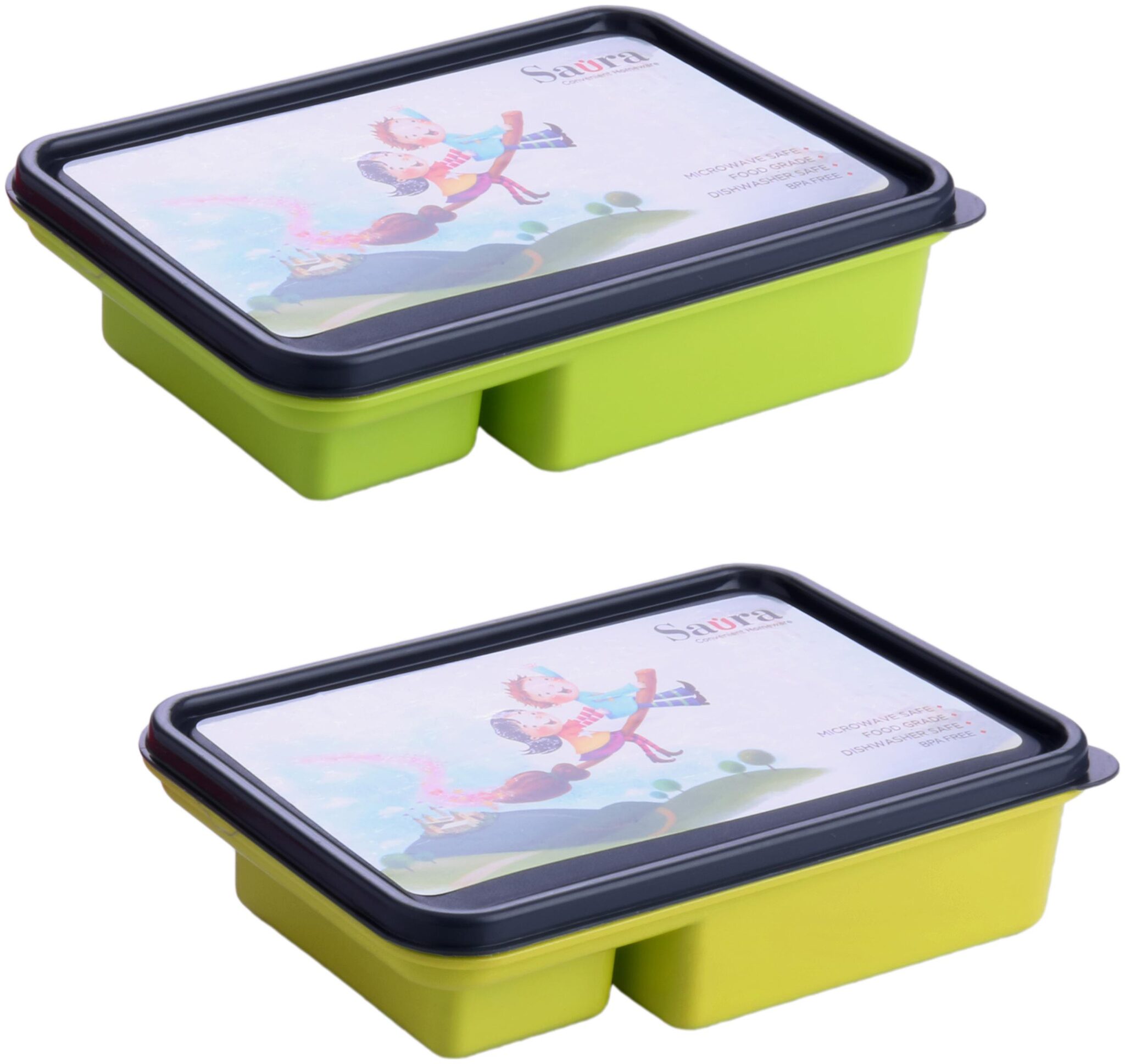 

SAURA Green Yellow Lunch box ( Set of 2 650 ml )