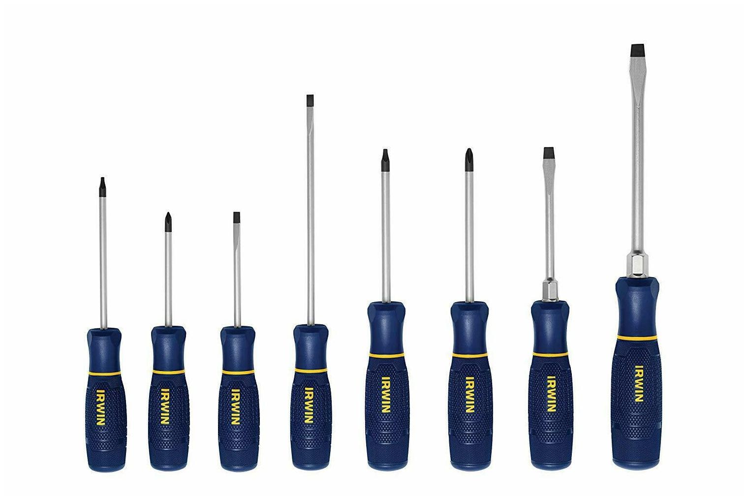 

Screwdriver Set 8 Piece Handle ends heat stamped with tip types