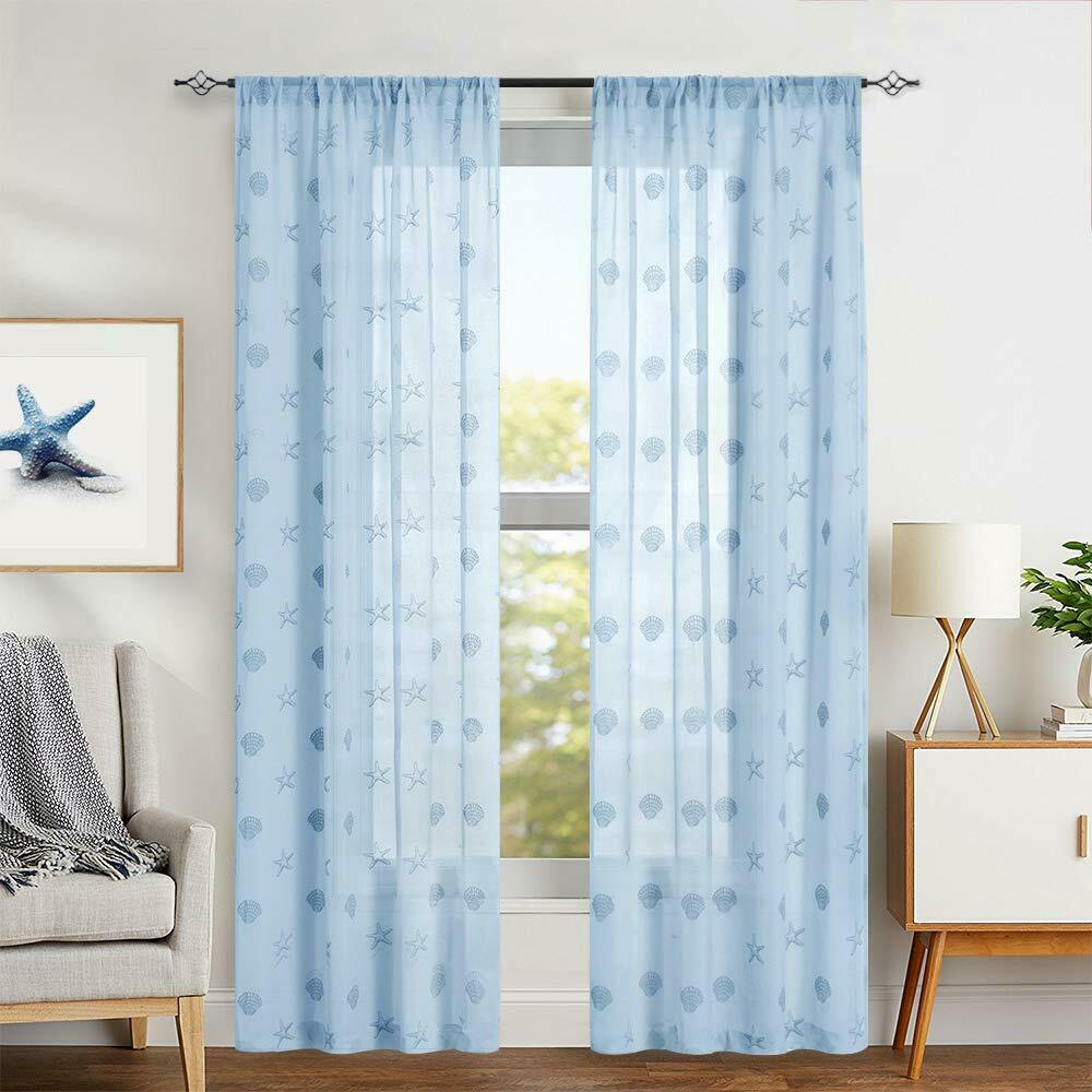 

Seashells Pattern Sheer Curtains Darpes Window for Bedroom Beach 2 Panels