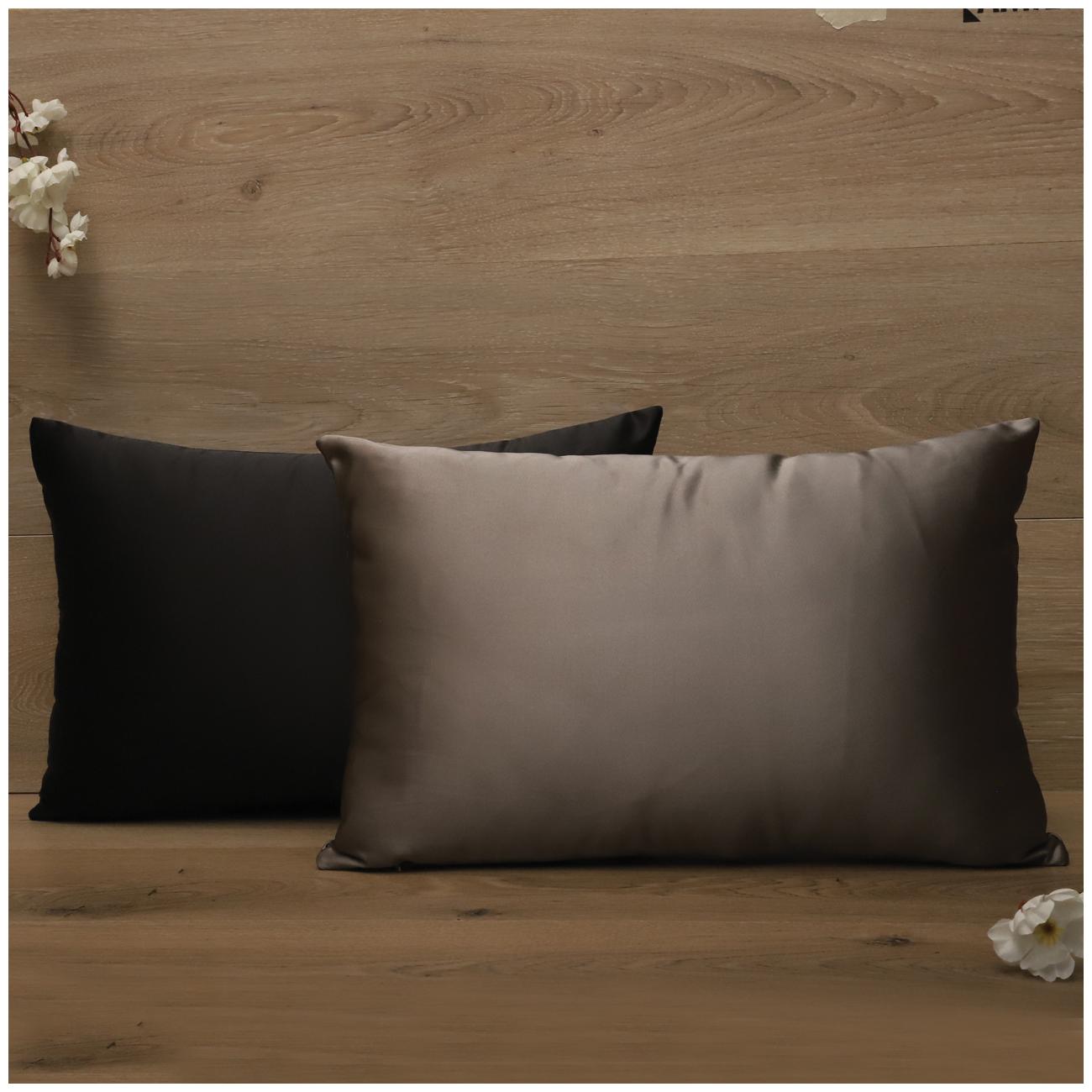 

SEEVO Plain Satin Rectangle Shape Grey Black Cushion Cover ( Regular Pack of 2 )