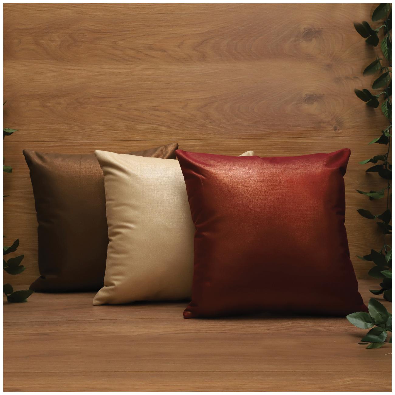 

SEEVO 24 x24 inch Plain Copper Beige Maroon Polyester Square Handmade Cushion Cover (Pack of 3)