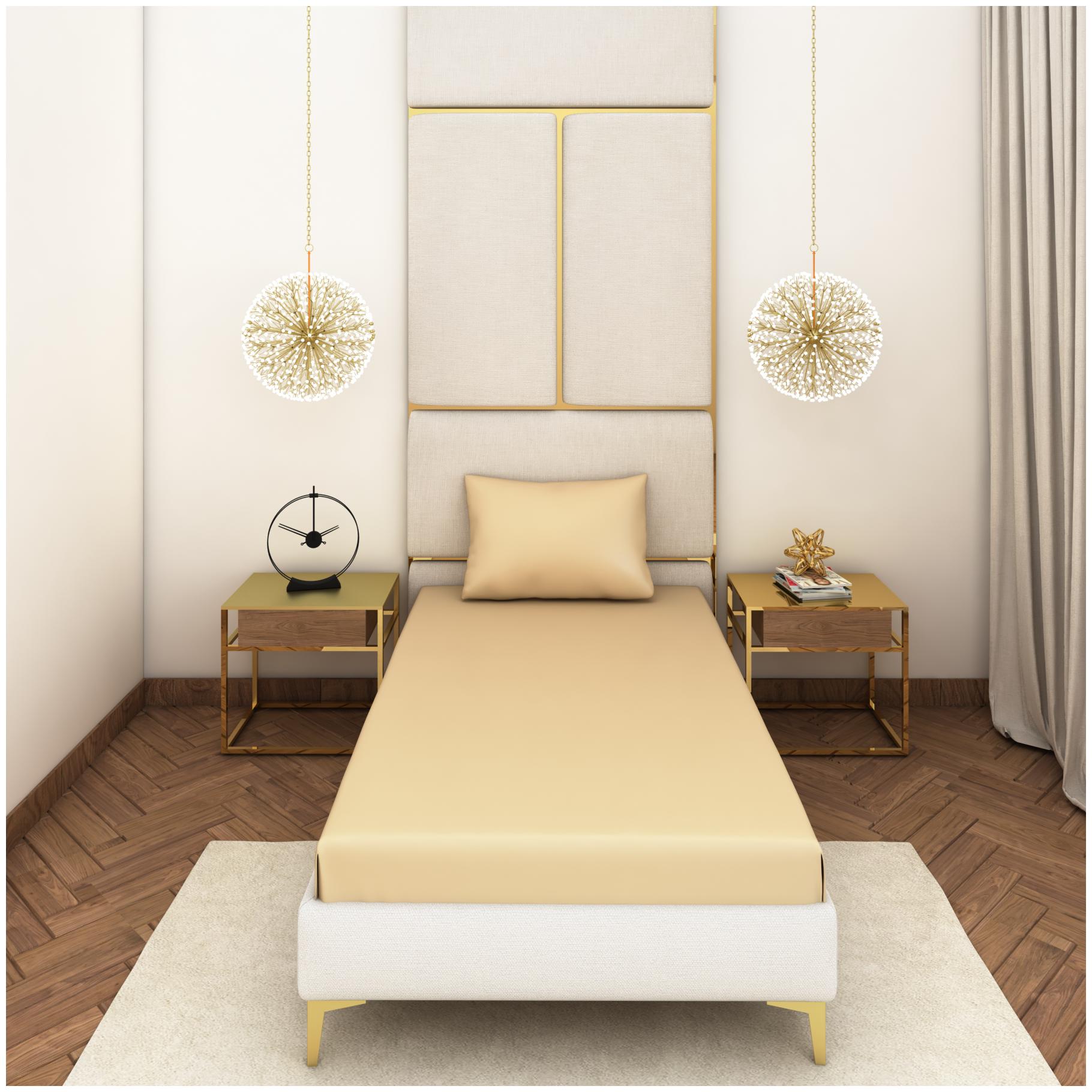 

SEEVO Satin Solid Single Size Bedsheet 400 TC ( 1 Bedsheet With 1 Pillow Covers Beige )
