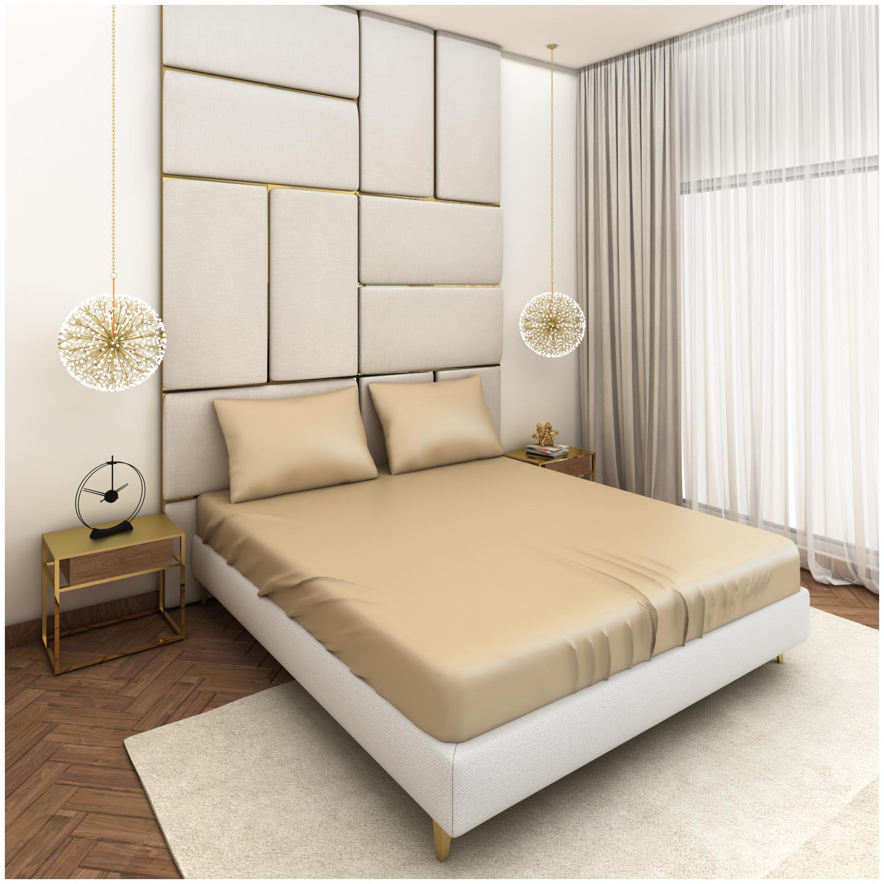 

SEEVO Satin Solid Double Size Bedsheet 400 TC ( 1 Bedsheet With 2 Pillow Covers Beige )
