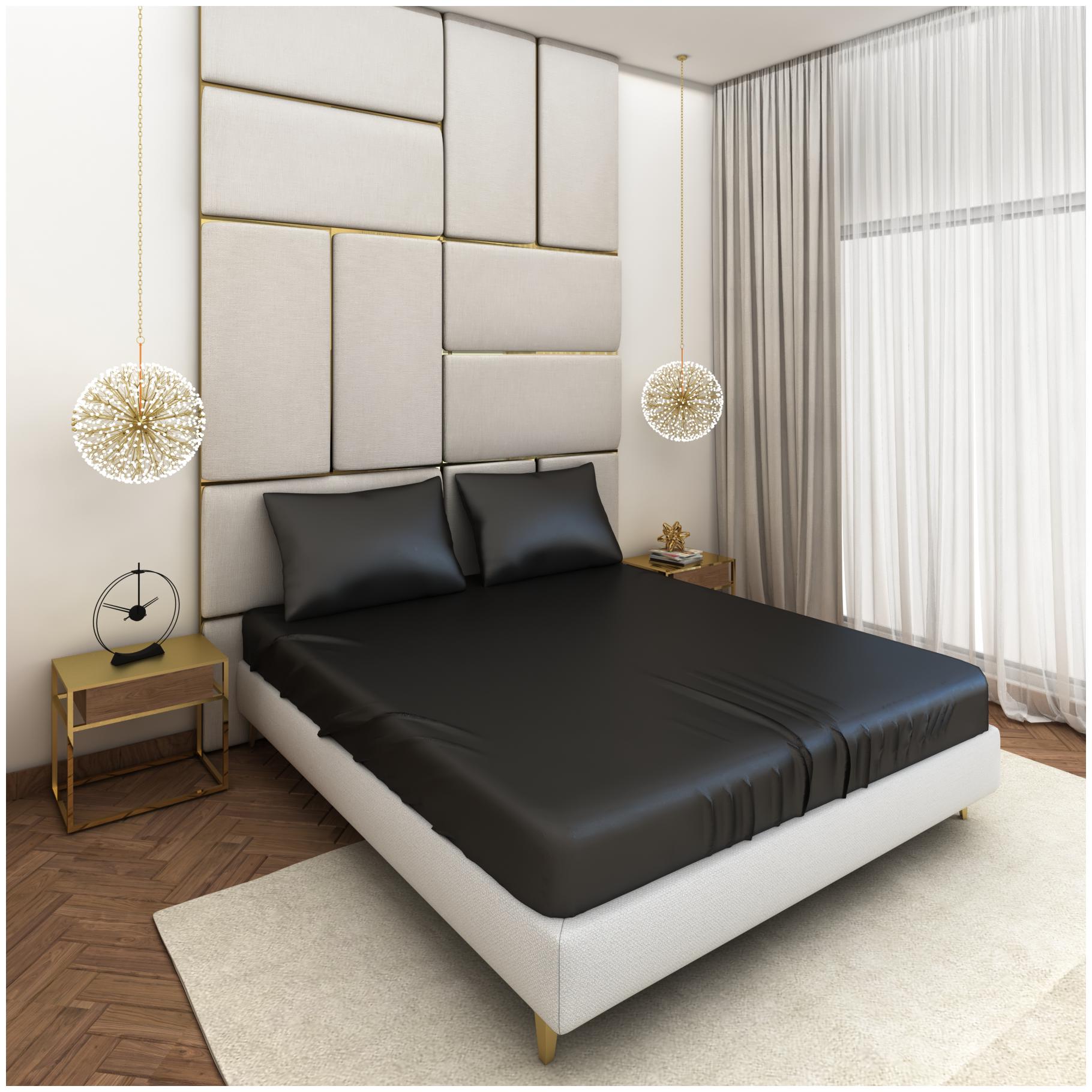 

SEEVO Satin Solid King Size Bedsheet 400 TC ( 1 Bedsheet With 2 Pillow Covers Black )