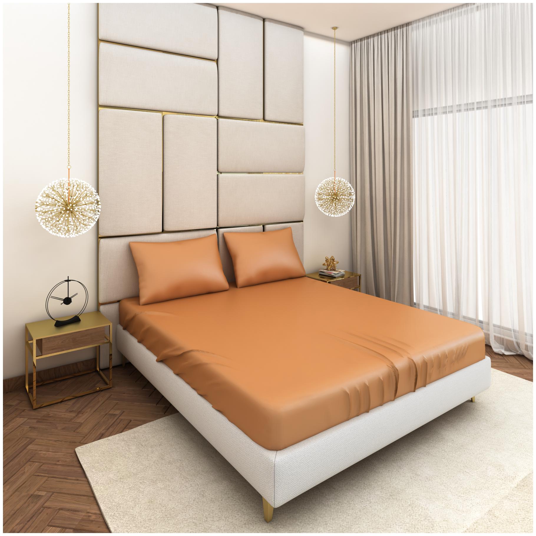 

SEEVO Satin Solid Double Size Bedsheet 400 TC ( 1 Bedsheet With 2 Pillow Covers Brown )