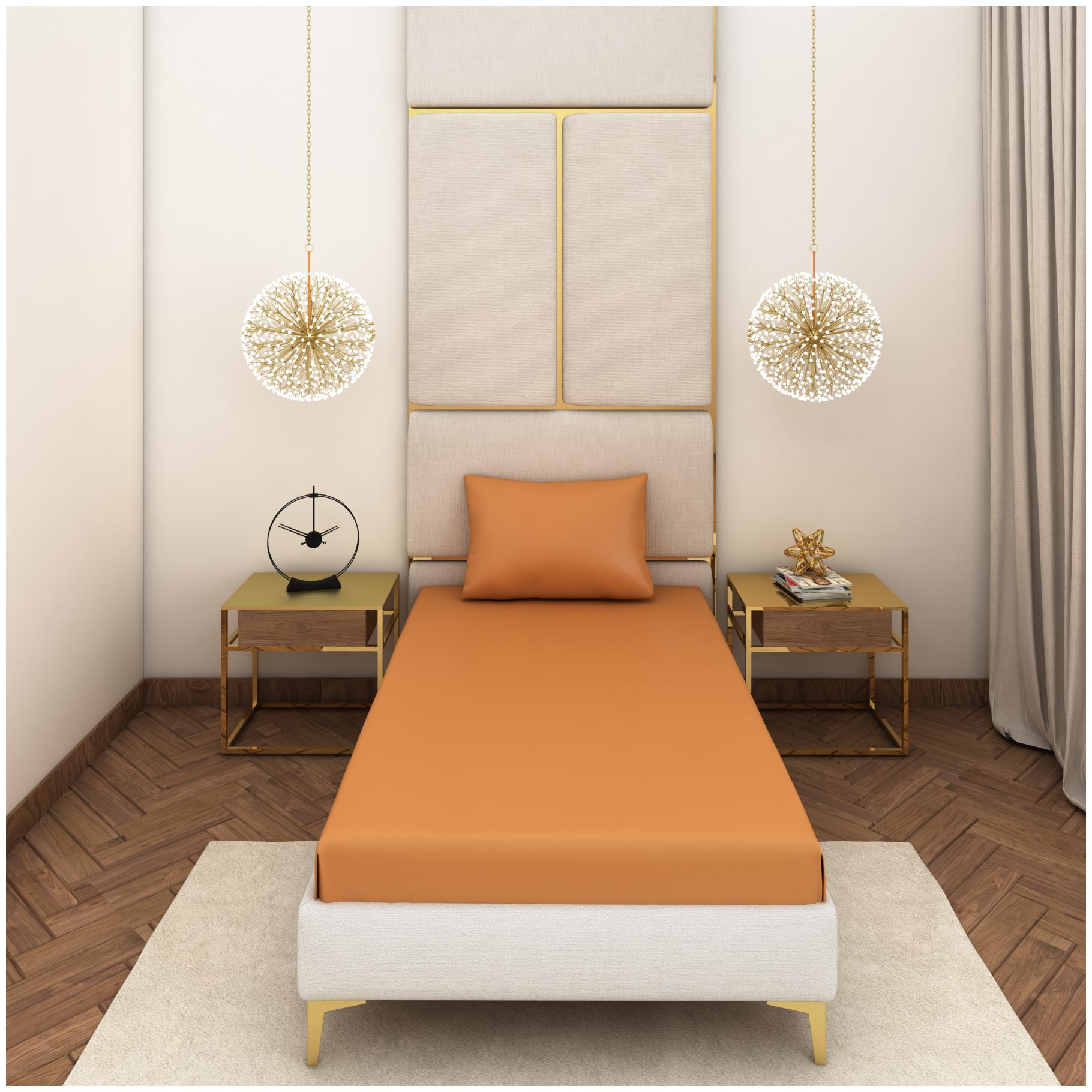 

SEEVO Satin Solid Single Size Bedsheet 400 TC ( 1 Bedsheet With 1 Pillow Covers Brown )