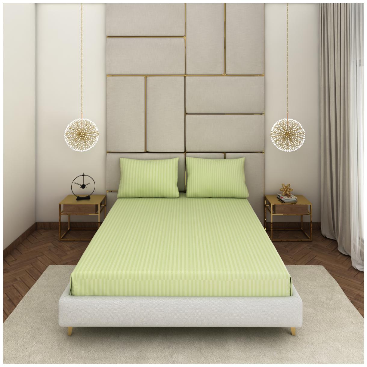 

SEEVO Cotton Striped King Size Bedsheet 300 TC ( 1 Bedsheet With 2 Pillow Covers Green )