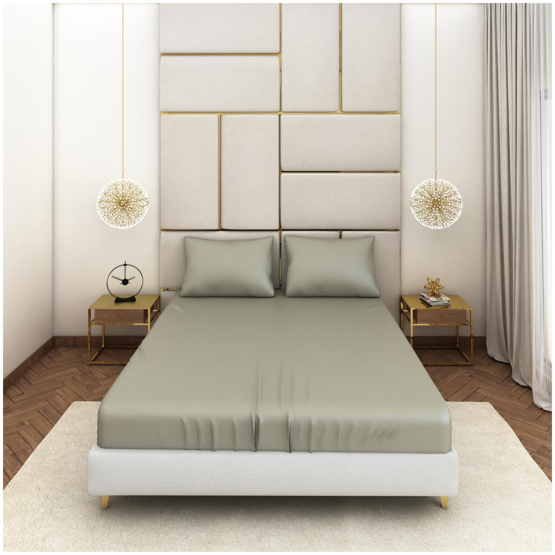 

SEEVO Satin Solid King Size Bedsheet 400 TC ( 1 Bedsheet With 2 Pillow Covers Green )