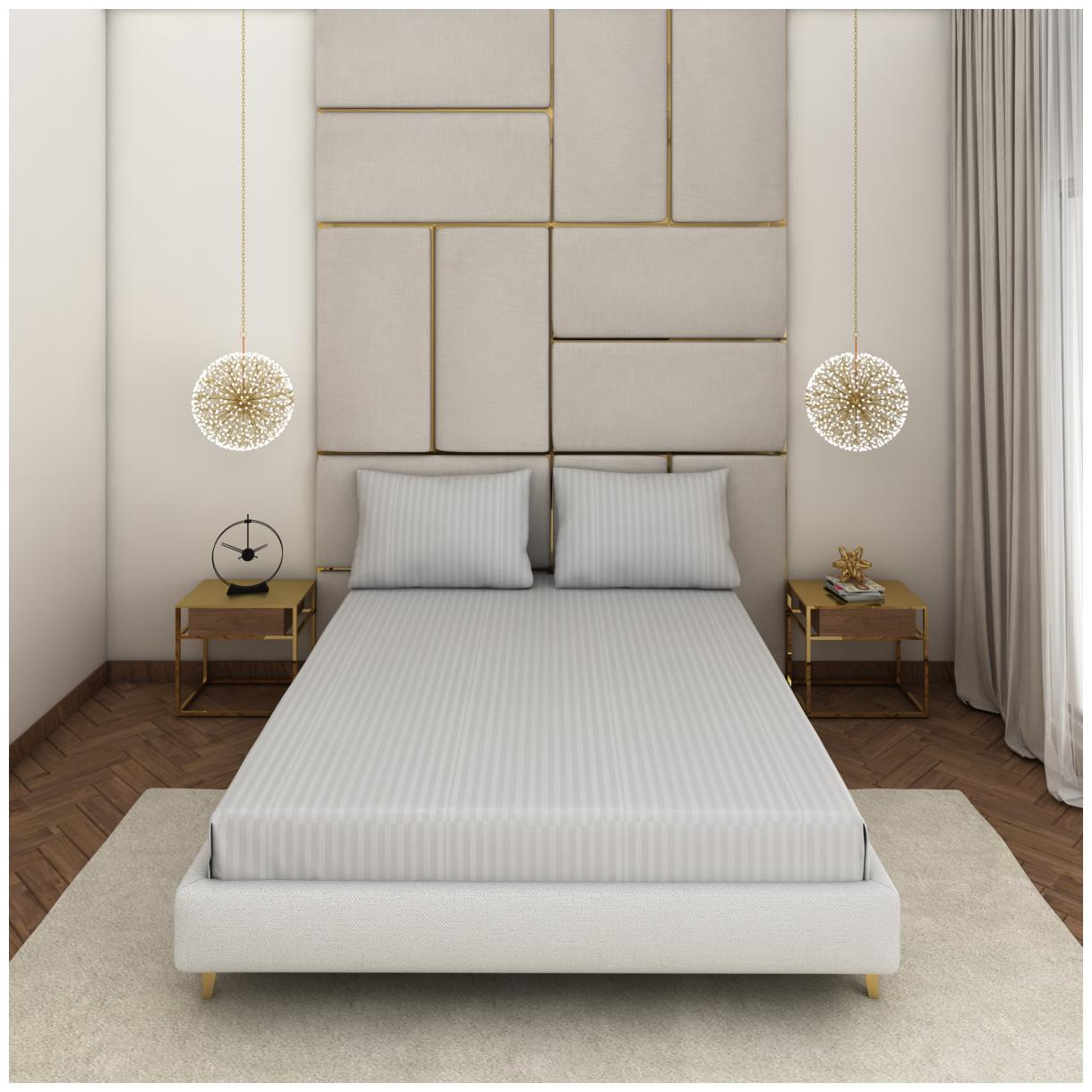 

SEEVO Cotton Striped Double Size Bedsheet 300 TC ( 1 Bedsheet With 2 Pillow Covers Grey )