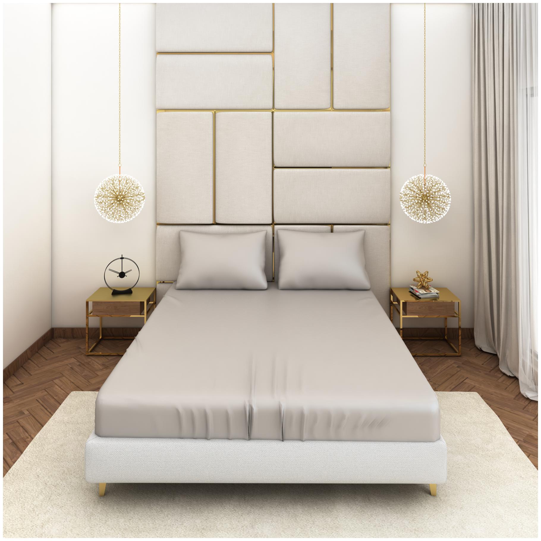 

SEEVO Satin Solid King Size Bedsheet 400 TC ( 1 Bedsheet With 2 Pillow Covers Grey )