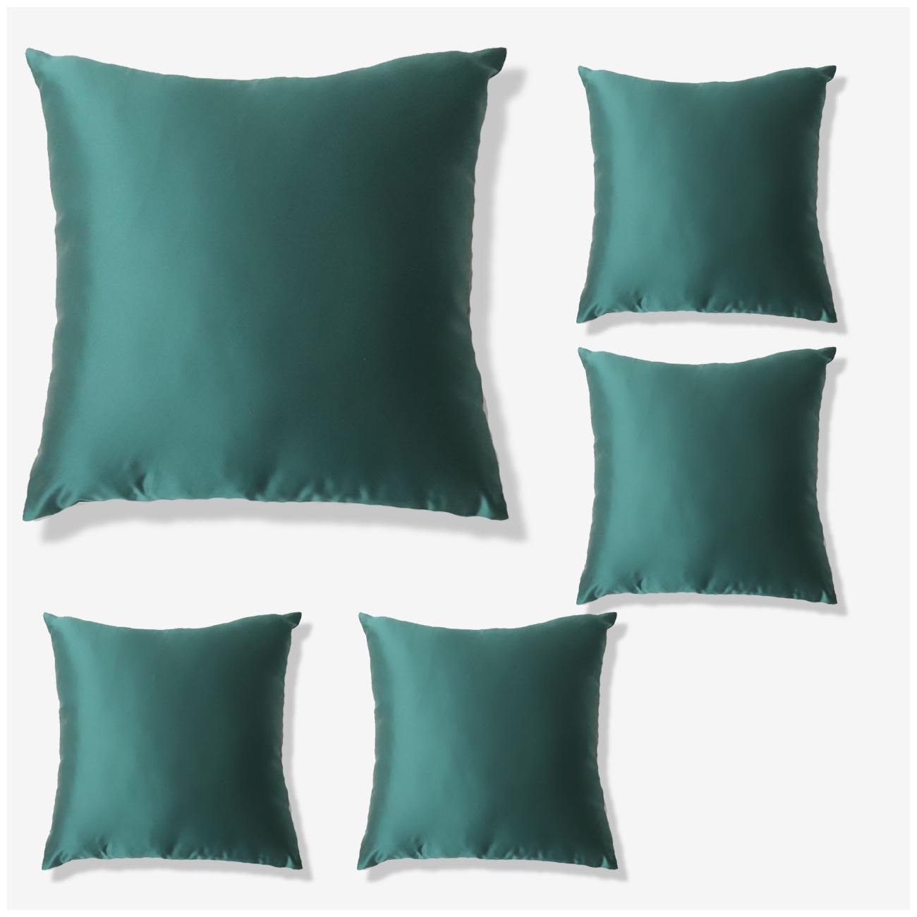 

SEEVO Solid Satin Square Shape Green Cushion Cover ( Extra large Pack of 5 )