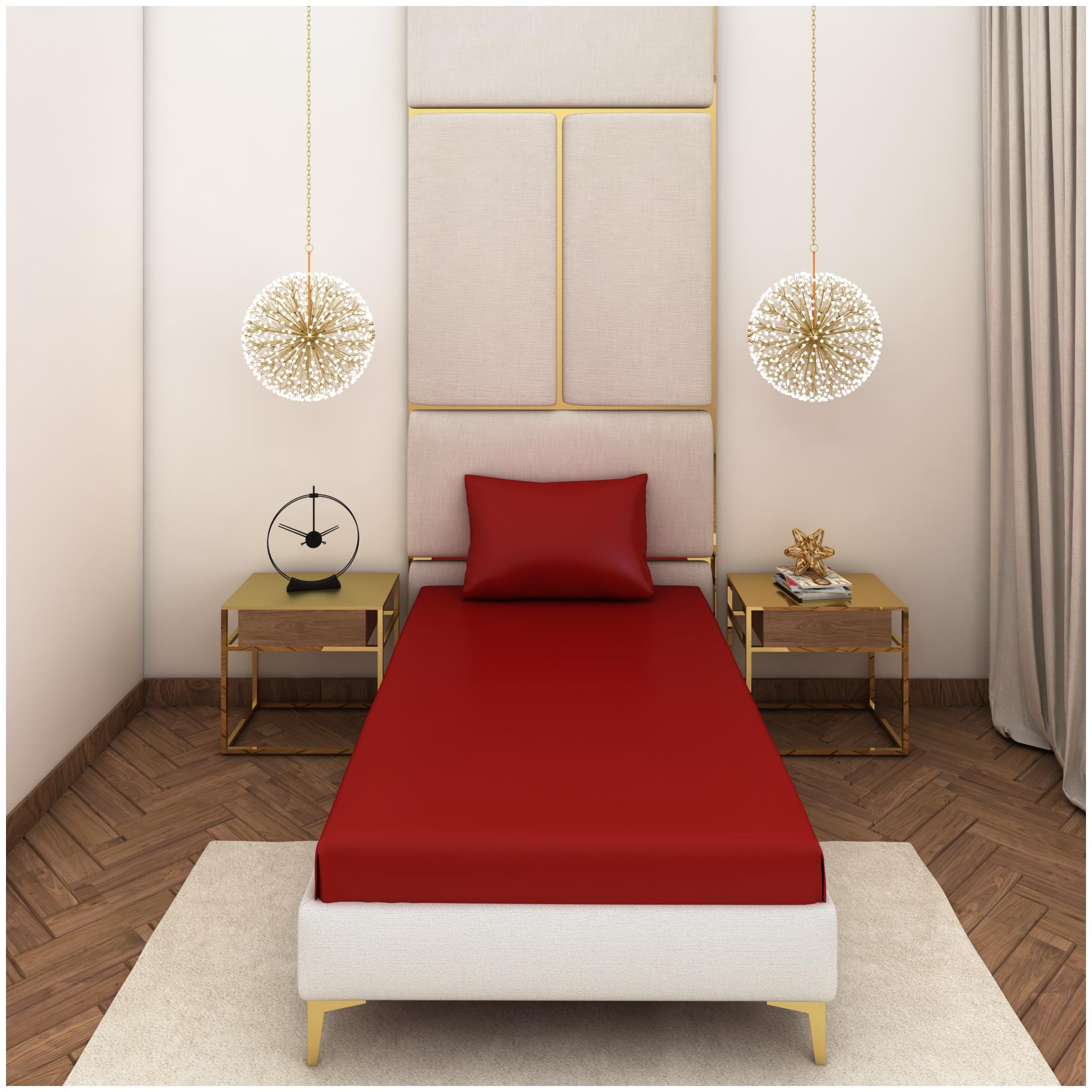 

SEEVO Satin Solid Single Size Bedsheet 400 TC ( 2 Bedsheet With 1 Pillow Covers Red )