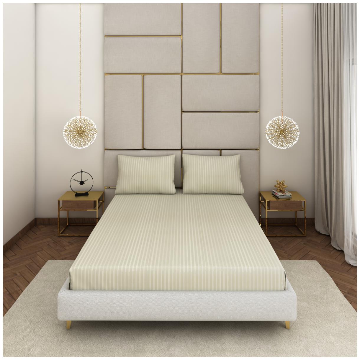 

SEEVO Cotton Striped Double Size Bedsheet 300 TC ( 1 Bedsheet With 2 Pillow Covers White )