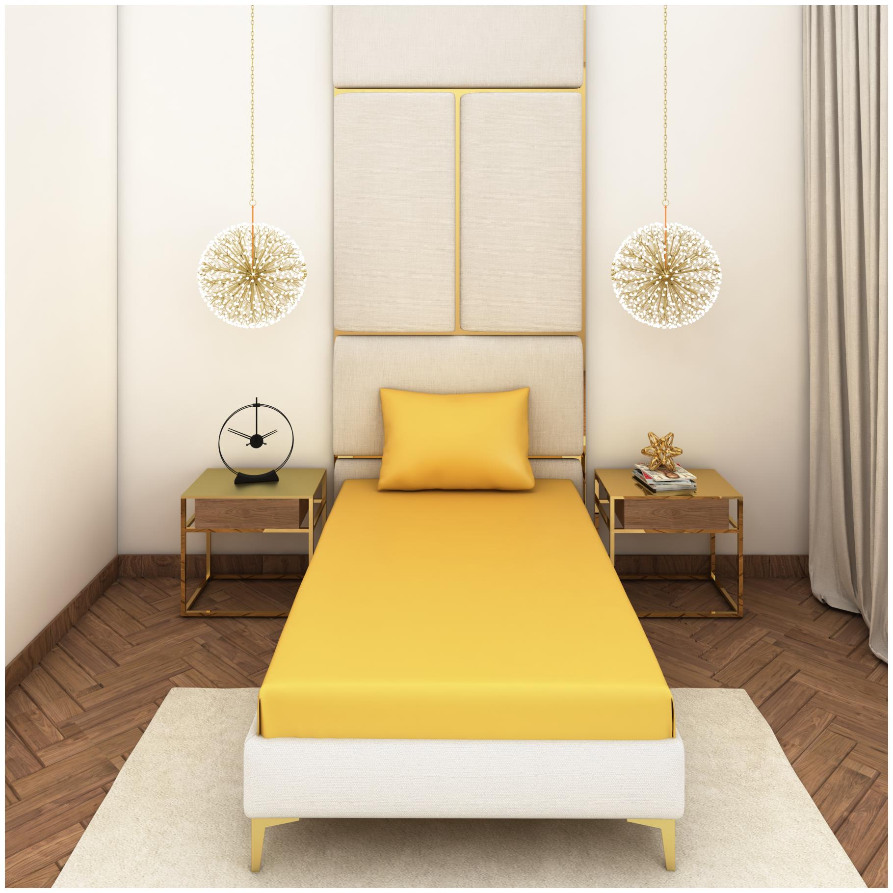 

SEEVO Satin Solid Single Size Bedsheet 400 TC ( 2 Bedsheet With 1 Pillow Covers Yellow )