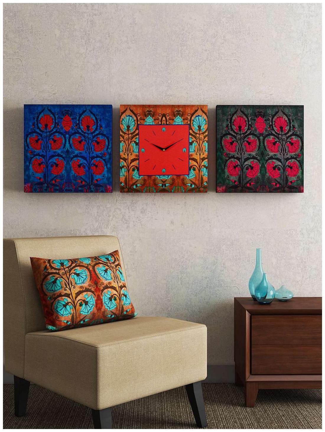 

SEJ by Nisha Gupta Mdf with melamine Analog Wall clock ( Set of 3 )
