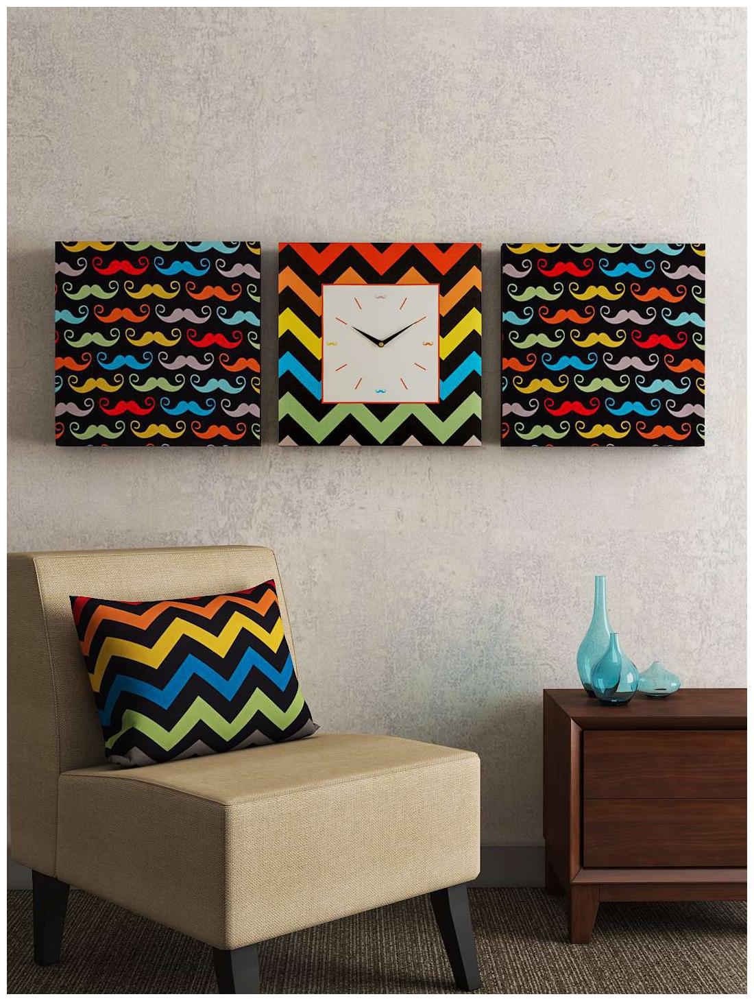 

SEJ by Nisha Gupta Mdf with melamine Analog Wall clock ( Set of 3 )