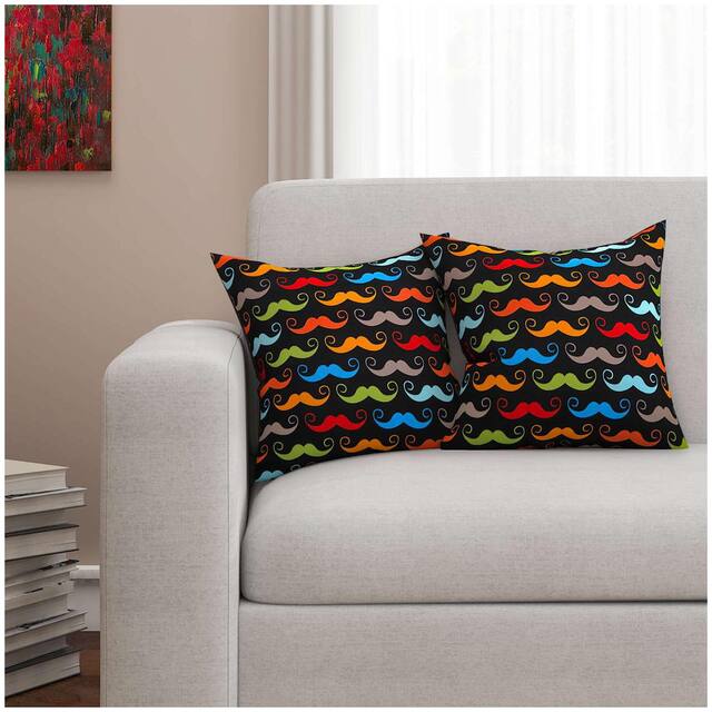 SEJ by Nisha Gupta Printed Cotton Black Cushion Cover ( Regular , Pack of 2 )