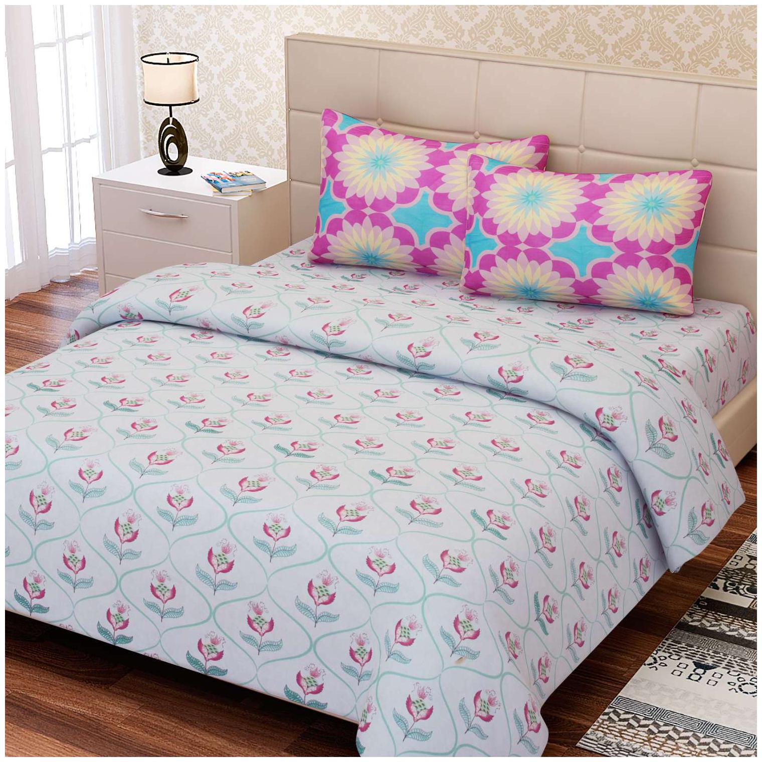 Buy SEJ by Nisha Gupta Cotton Floral Double Size Bedsheet 160 TC ( 1 Bedsheet With 2 Pillow