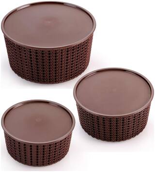 Selvel Plastic Brown Laundry Basket ( Set of 3 )