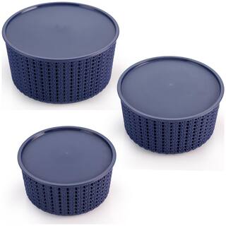 Selvel Plastic Blue Laundry Basket ( Set of 3 )