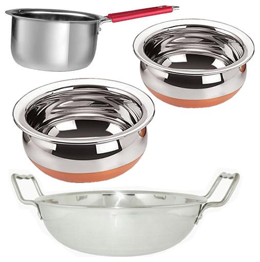 

Serving HANDI 2 pcs Set - Copper Bottom 1900ml 2500 ml - with - Induction Kadhai Sauce pan wire Handle 1 5 Liter - Stainless Steel - Cookware