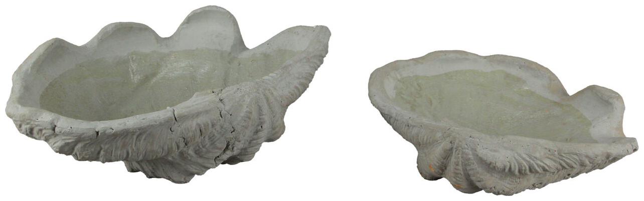 

Set of 2 Gray Terracotta Giant Clam Shell Decorative Bowls